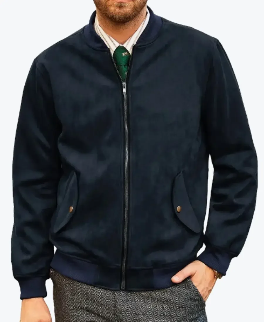 James Mens Dark Blue Bomber Suede Jacket