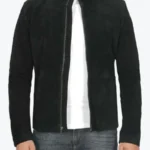 Jasper Men Black Cafe Racer Suede Jacket Front