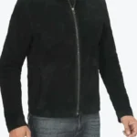 Jasper Men Black Cafe Racer Suede Jacket Side