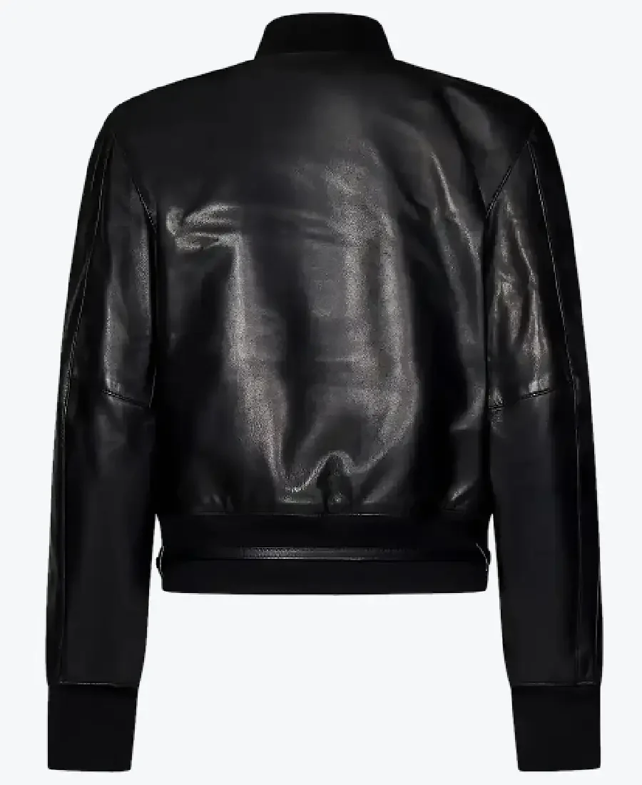 Jenna Women’s Black Leather Varsity Jacket Back - Rare Jackets