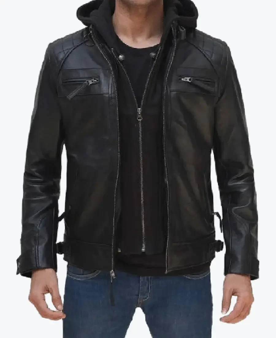 Johnson Mens Hooded Black Leather Jackets