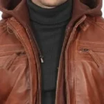 Mens Quilted Brown Hooded Leather Jacket Collar - Rare Jackets
