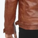 Mens Quilted Brown Hooded Leather Jacket Cuffs