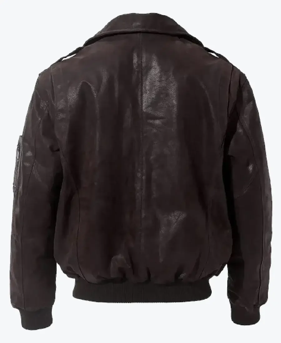 Jordon Men’s Vintage Dark Brown MA-2 Bomber Leather Jacket Back - Rare Jackets