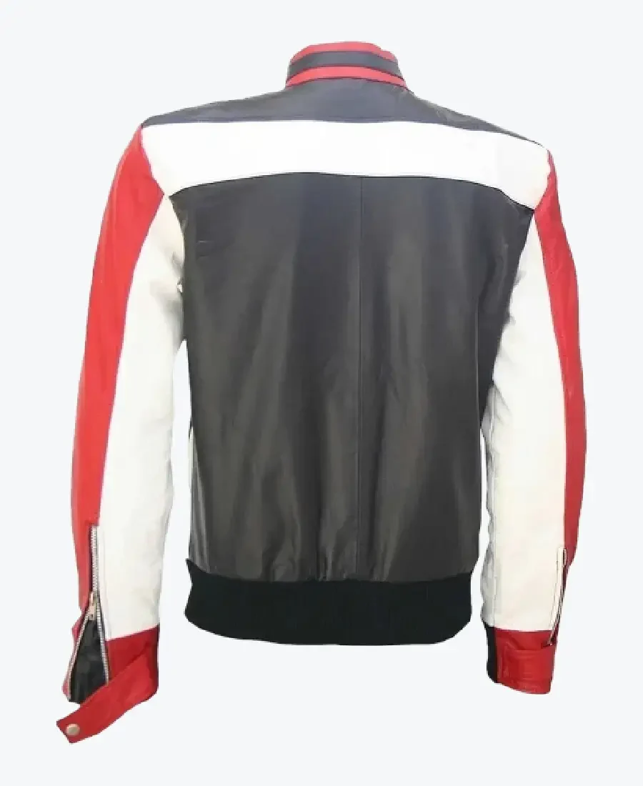 Kanyu Red Black Leather Bomber Jacket Back - Rare Jackets