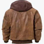 Keller Mens Brown Bomber Hooded Leather Jacket Back - Rare Jackets