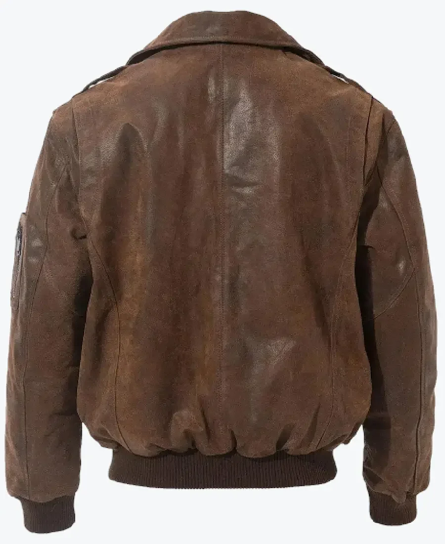 Keller Men’s Brown MA-2 Bomber Leather Jacket Back - Rare Jackets