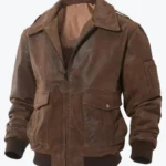 Keller Men’s Brown MA-2 Bomber Leather Jacket Front - Rare Jackets