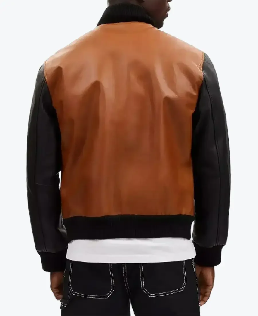 Kirk Men’s Brown and Black Leather Varsity Jacket Back - Rare Jackets