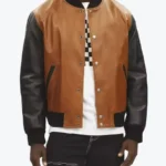 Kirk Men’s Brown and Black Leather Varsity Jacket Front - Rare Jackets