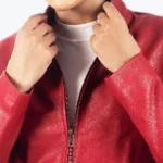 Kristin Women’s Red Leather Jacket Collar