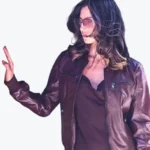 Leather Bomber Jacket Gabby Black Front - Rare Jackets