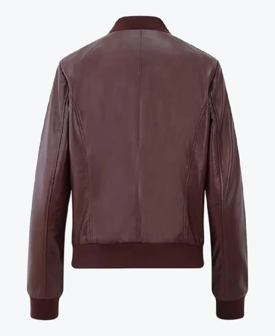 Leather Bomber Jacket Gabby Wine Back - Rare Jackets