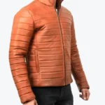 Men’s Brown Puffer Leather Jacket Side - Rare Jackets