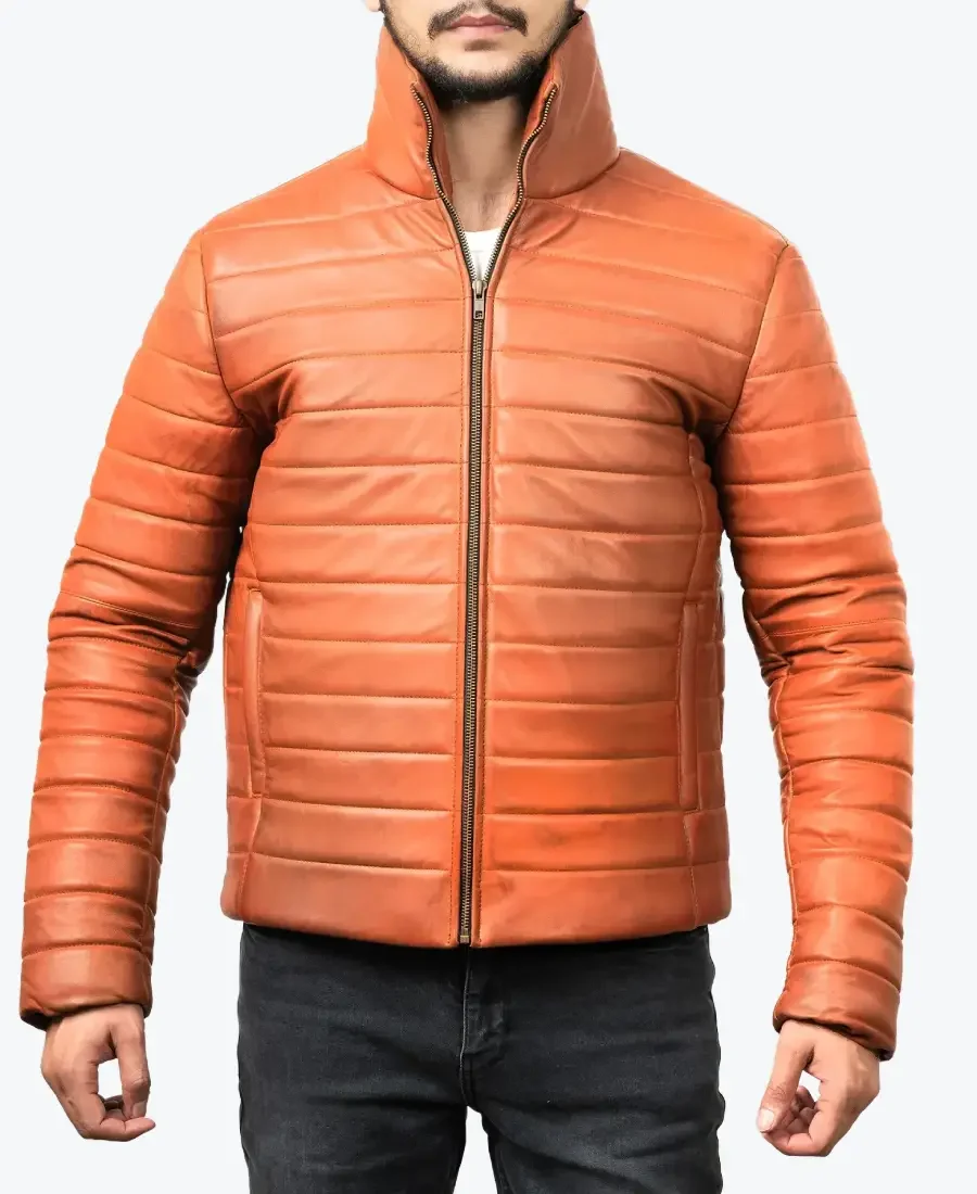 Men’s Brown Puffer Leather Jacket - Rare Jackets