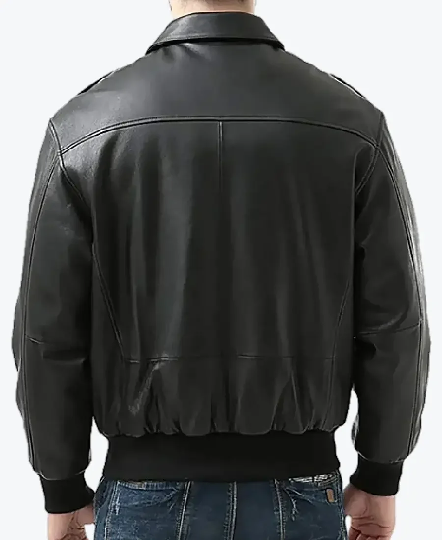 Leen Men’s Black A-2 Bomber Leather Jacket Back - Rare Jackets