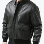 Leen Men’s Black A-2 Bomber Leather Jacket Front - Rare Jackets