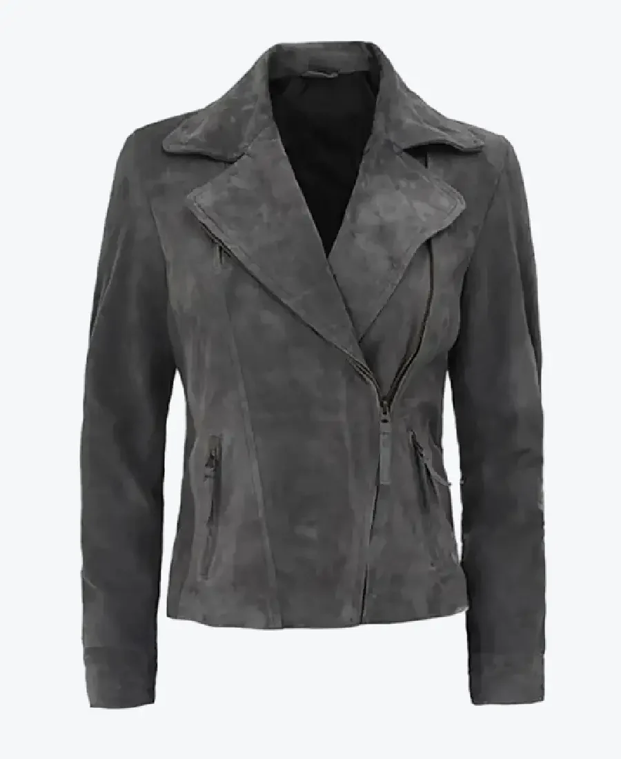 Lisa Women’s Grey Suede Leather Biker Jacket
