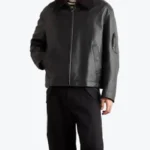 Loewe Appliqued Shearling Trimmed Black Leather Jackets Rare Jacket