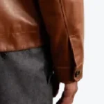 Men's Brown Shearling Trimmed Leather Jacket Cuffs - Rare Jackets