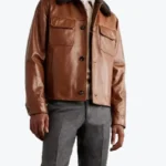 Men's Brown Shearling Trimmed Leather Jacket - Rare Jackets