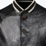 Women’s Black Leather Varsity Jacket Collar - Rare Jackets