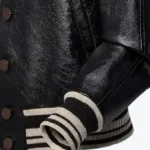 Women’s Black Leather Varsity Jacket Cuff - Rare Jackets