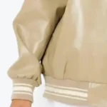 Women’s Beige Leather Varsity Jacket Sleeves - Rare Jacket