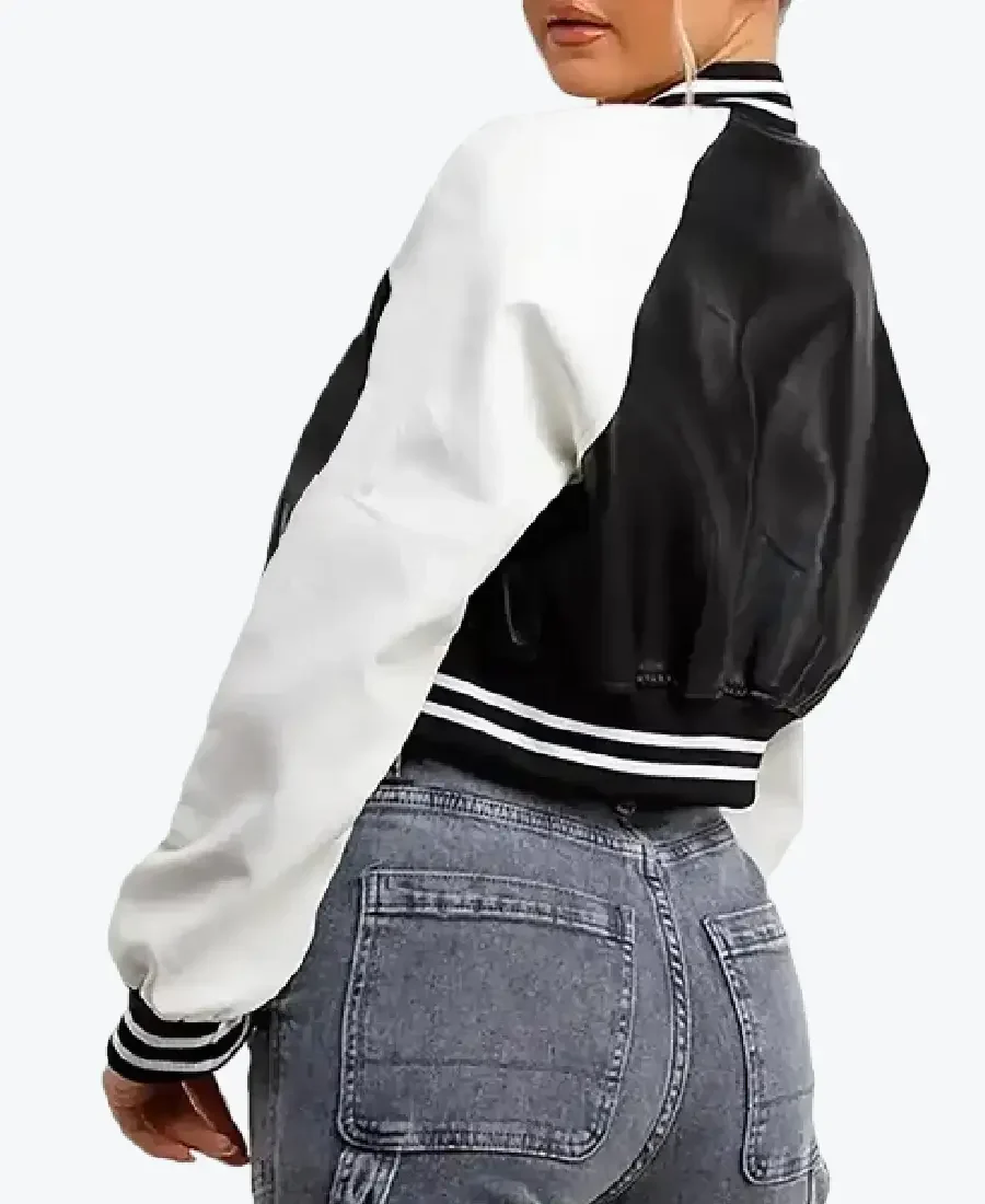 Louisse Women’s Black and White Leather Varsity Jacket Back - Rare Jackets