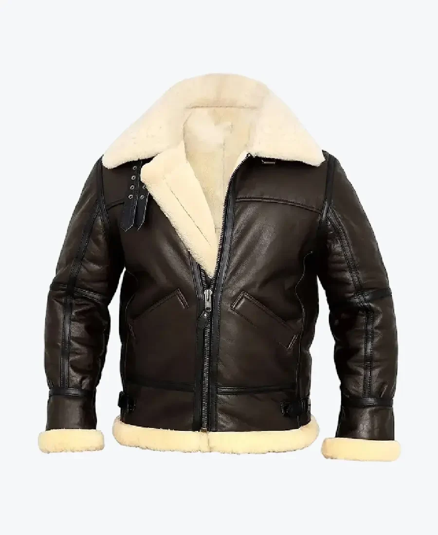 Luz B-3 Shearling Brown Leather Aviator Jacket Front
