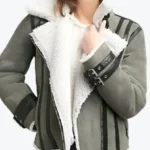 Maggie Women’s Grey B-3 Bomber Suede Jacket Front