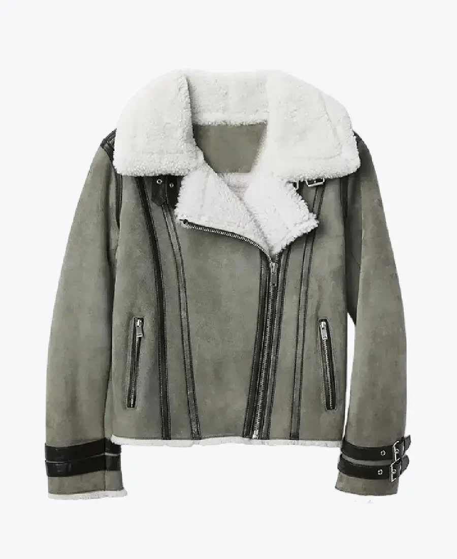 Maggie Women’s Grey B-3 Bomber Suede Jacket