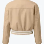 Mary Women’s Beige Leather Varsity Jacket Back - Rare Jackets