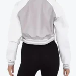 Mary Women’s Grey and White Leather Varsity Jacket Back - Rare Jackets