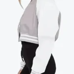 Mary Women’s Grey and White Leather Varsity Jacket Side - Rare Jackets