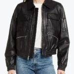 Melinda Women’s Black Leather Bomber Jacket Front - Rare Jackets