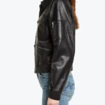 Melinda Women’s Black Leather Bomber Jacket Side - Rare Jackets