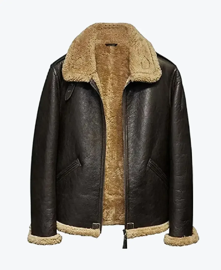 Men Aviator Flight Sheepskin Leather Jacket Front