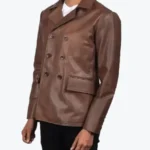 Men Bailey Brown Leather Peacoat Side - Rare Jackets