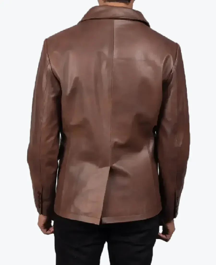 Men Bailey Brown Leather Peacoat back - Rare Jackets