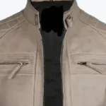 Men Beige Quilted Cafe Racer Leather Jacket Collar Rare Jacket