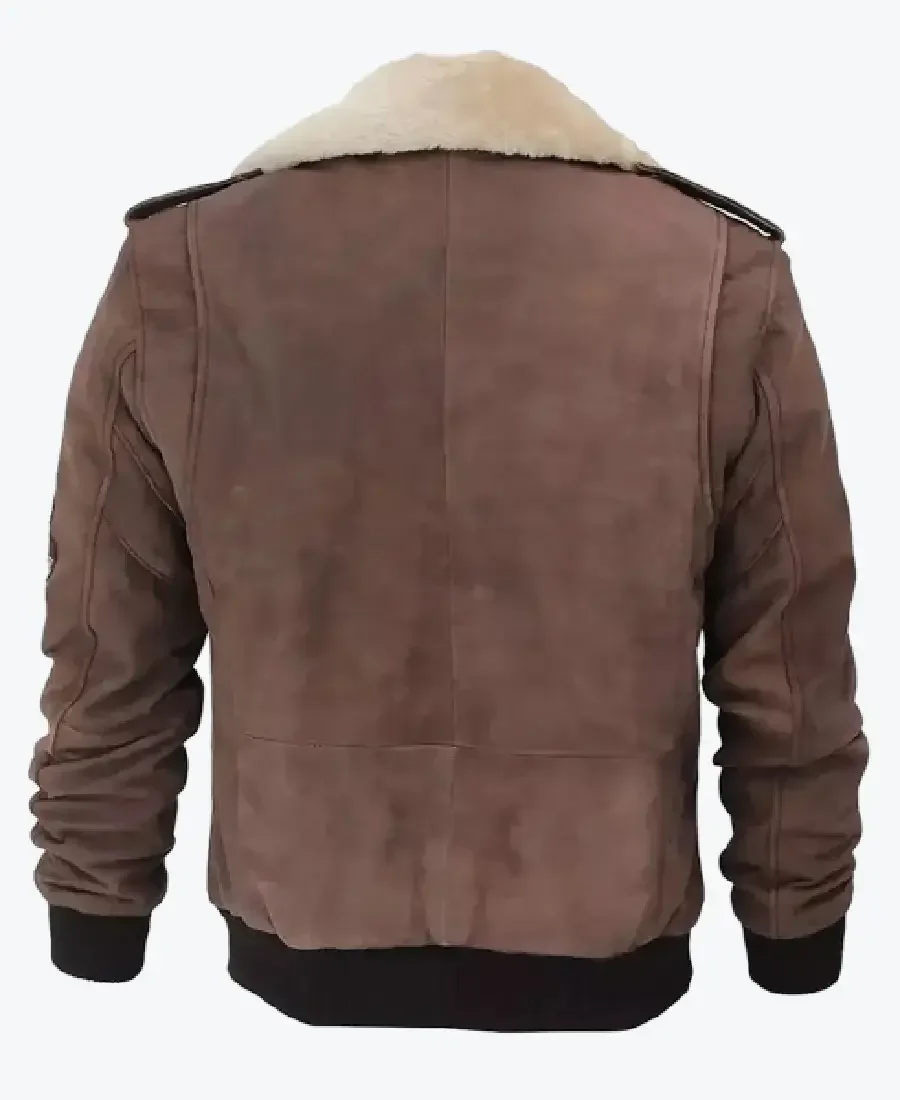 Men Brown Shearling G1 Bomber Jacket Back _ - Rare Jackets