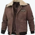 Men Brown Shearling G1 Bomber Jacket Front - Rare Jackets