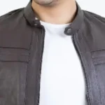 Men Brown Urban Style Leather Jacket Collar Rare Jacket