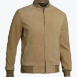 Men Camel Brown Classic Suede Jacket Front
