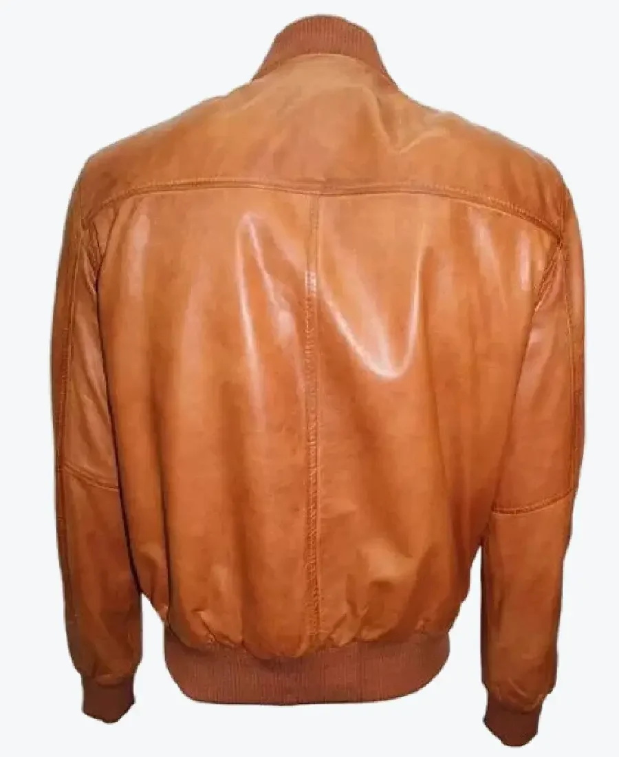 Men Casual Tan Brown Bomber Jacket Back - Rare Jackets