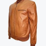 Men Casual Tan Brown Bomber Jacket Side - Rare Jackets