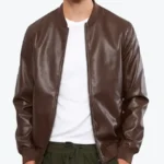 Men Chocolate Brown Leather Bomber Jacket - Rare Jackets