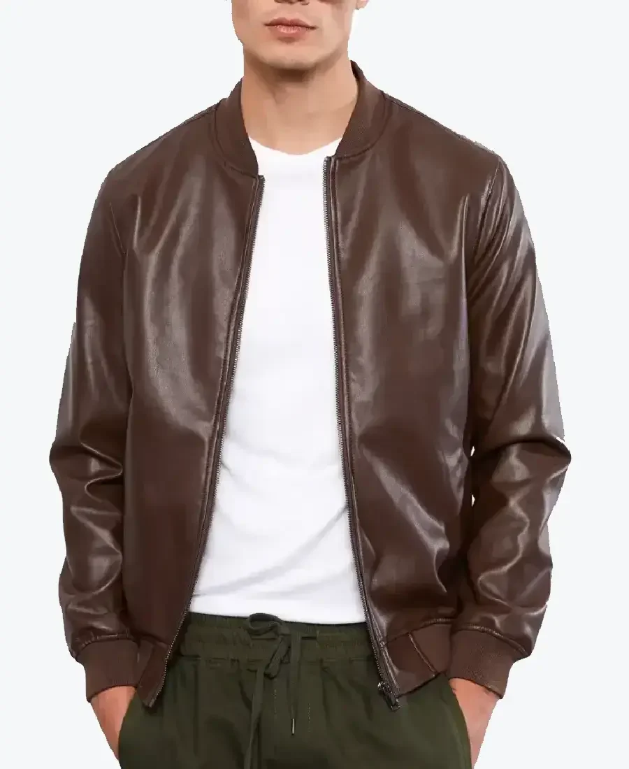 men chocolate brown leather bomber jacket - rare jackets