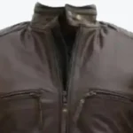 Men Distressed Cruiser Stripes Leather Jacket - Image 7